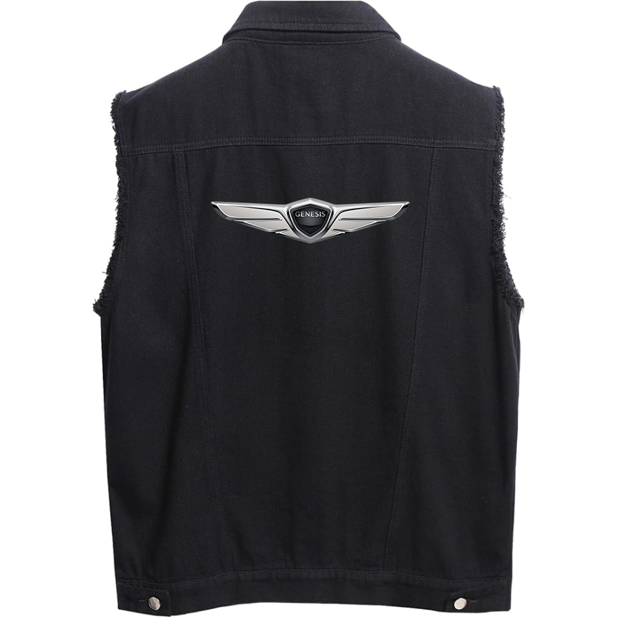 Men's  Genesis Car Sleeveless Distressed Denim Vest Rugged Black Jean Jacket